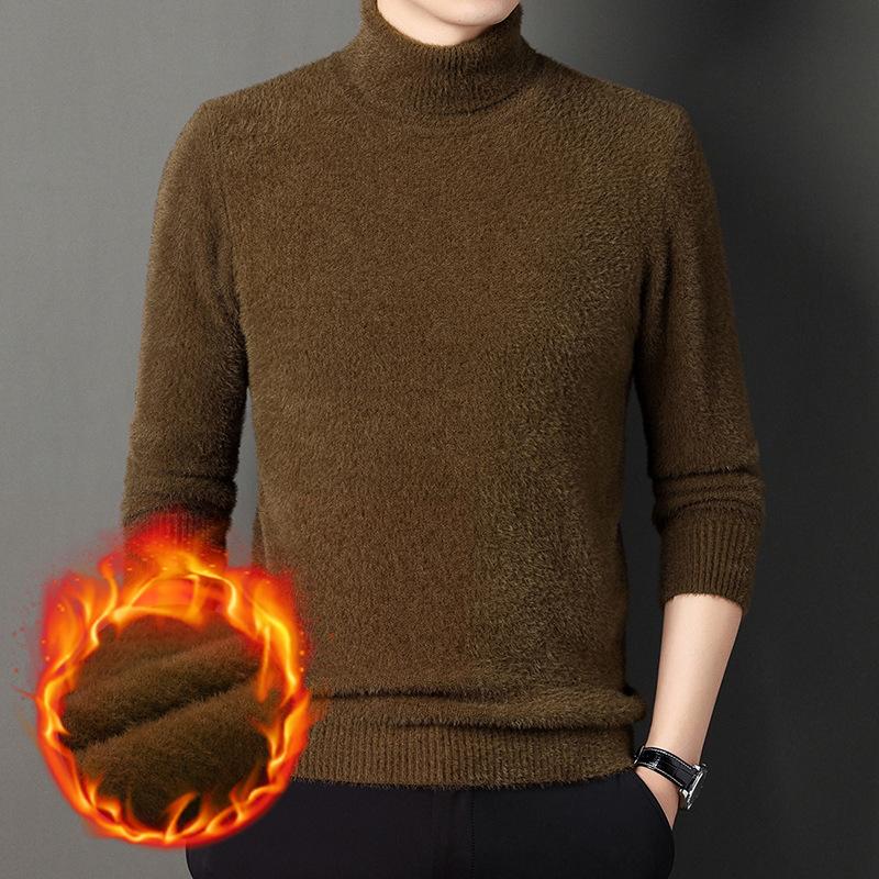 Men's Winter Solid Color Warm Turtleneck Thick Sweater Imitation Mink Velvet Knitted Base Layer Plus Velvet Sweater