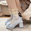 Lolita Sweet Platform Blue High Heels Soft Girl Lolita Japanese Cute Bow Shoes 2025 New
