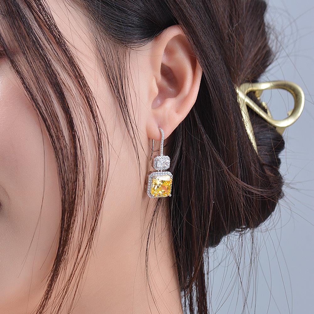 Gica Gema Серьги-капли с высокоуглеродистыми бриллиантами, стерлинговое серебро 925 пробы, 10*10 мм, 9 карат, желтый драгоценный камень, романтические ювелирные украшения, подарки для свадебной вечеринки, новый тренд