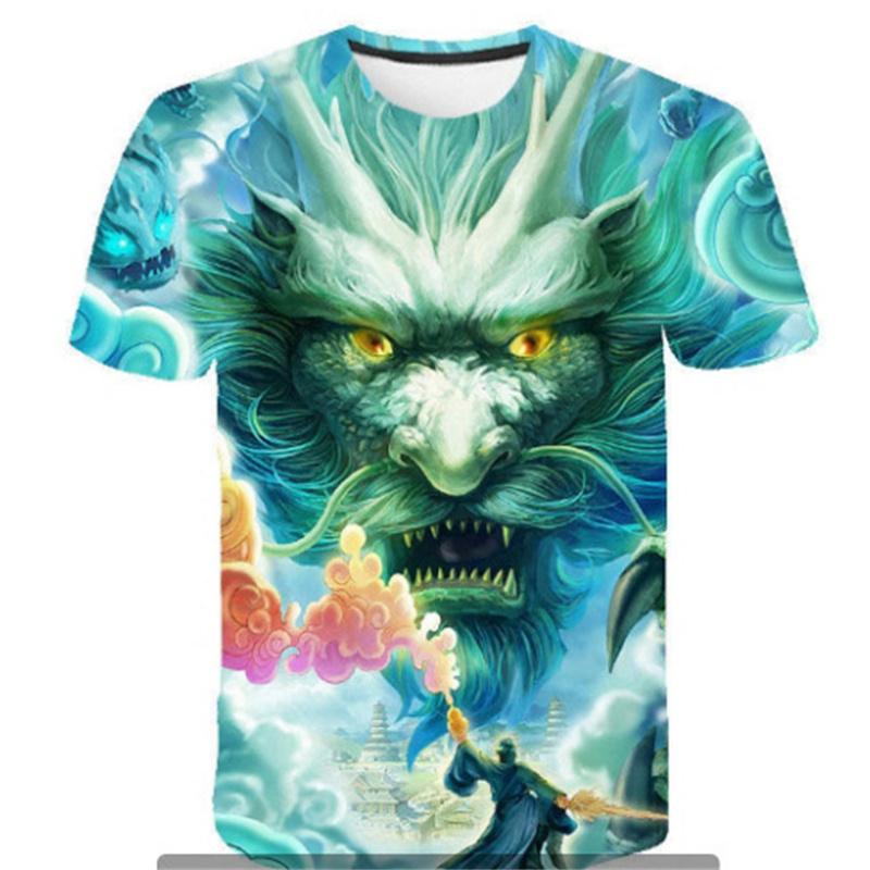 Весенне-летние топы, мужская одежда больших размеров, футболка с 3D принтом дракона, футболки с животными, топ с короткими рукавами и круглым вырезом, дышащие мужские рубашки