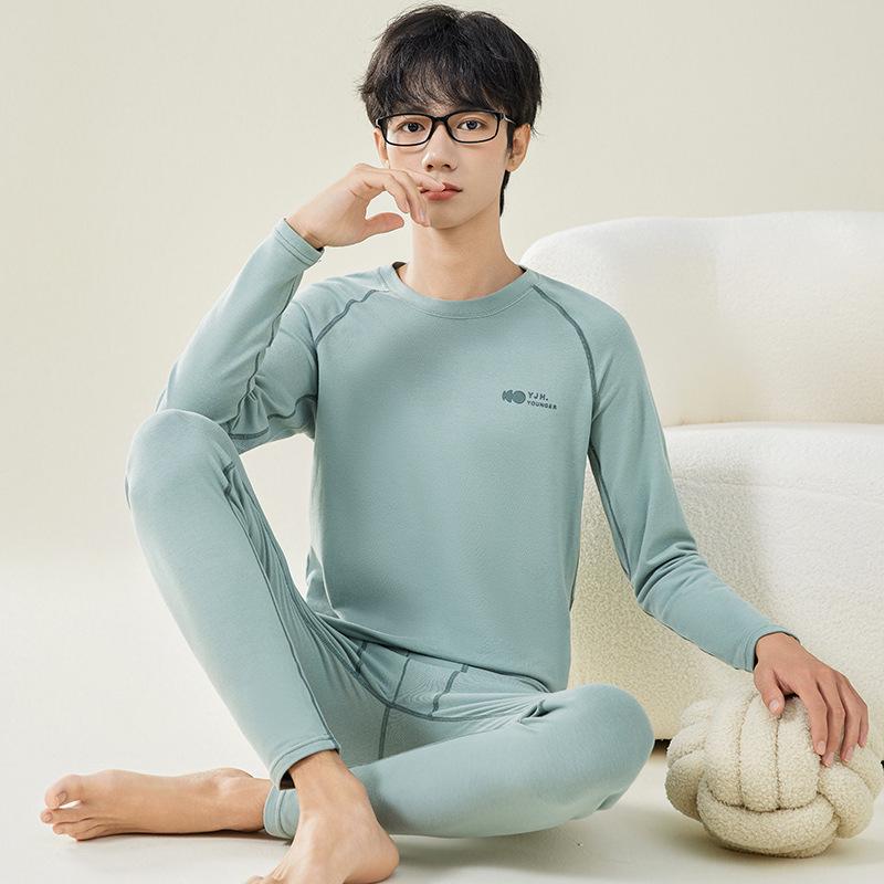 Мужской термобелье - Молодежный антибактериальный хлопково-шерстяной свитер и брюки для осени/зимы