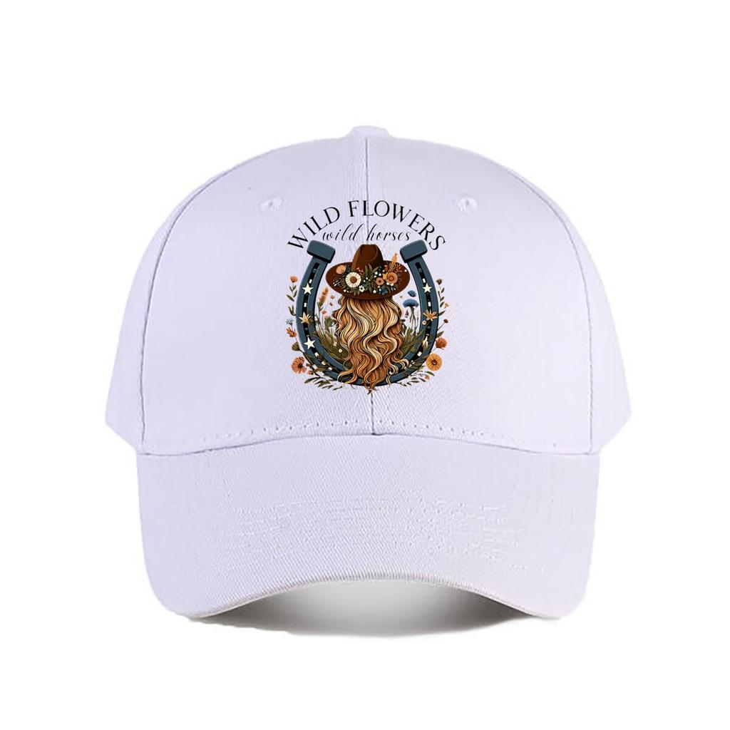 Country Western Floral Horseshoe Cowboy Hat Long Hair Graphic Baseball Cap Fashion Unisex Sunhat Womens Outdoor Sports