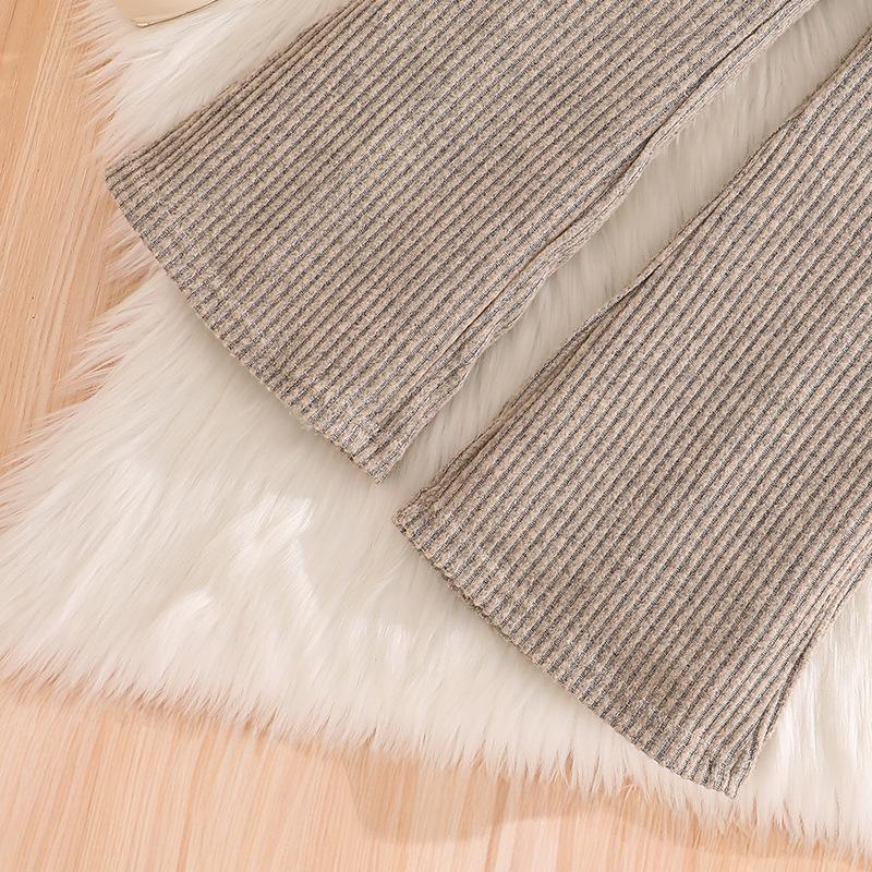 Наряд для девочек Осень Зима Новый Вязаный В рубчик С длинным рукавом Капюшон На молнии Топ Модные расклешенные брюки