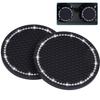 Wisdompro Non-Slip Car Coasters, Pack of 2, Sparkly, for Drink Holders, PVC Cup Mats, Anti-Slip, Anti-Vibration, Round, Approx. 70mm Diameter, Black