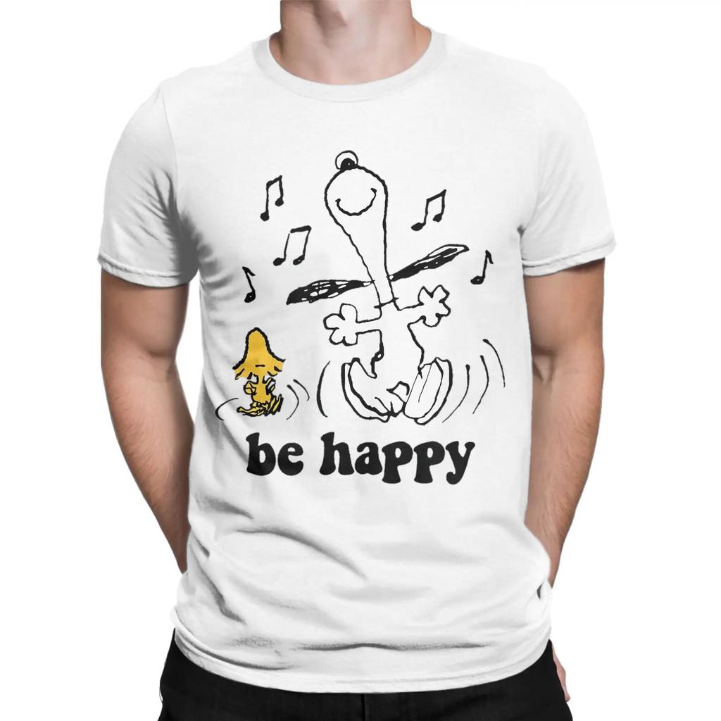 Snoopy And Woodstocks Be Happy Dance T Shirt For Unisex 100 Cotton Tshirt Round Collar Cartoon Tee Shirt Short Sleeve Clothes