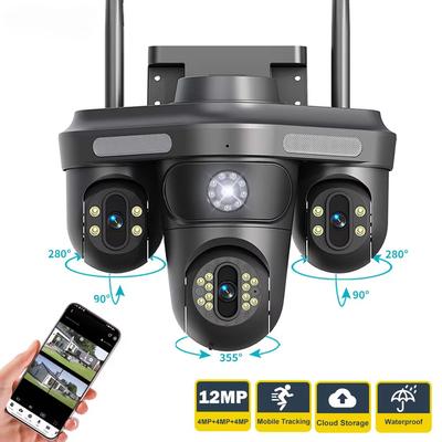 6K 12MP WiFi IP-камера для улицы с тремя объективами, тремя экранами, 10-кратным зумом, панорамным видом, PTZ-камерой безопасности, обнаружением движения, 8MP видеонаблюдением