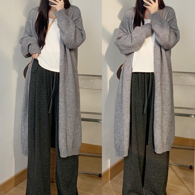 Женские брюки большого размера кофейно-коричневые с широкими штанинами и текстурой липкого риса - Весенне-осенние повседневные длинные брюки свободного кроя