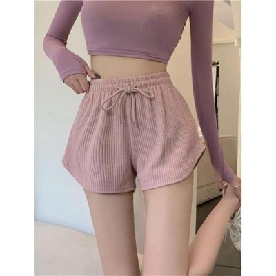 Женские вафельные шорты с высокой талией - Новые летние свободные повседневные фитнес-брюки