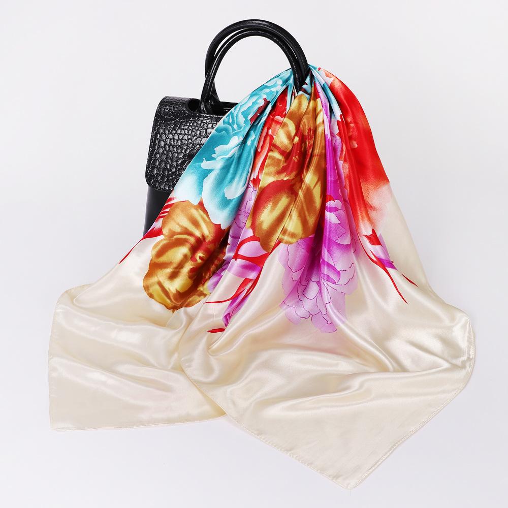 Шелковый шарф с тюрбаном и принтом. Шелковый квадратный шарф. Большой квадратный шарф 90 см. Женский солнцезащитный шарф-шаль.