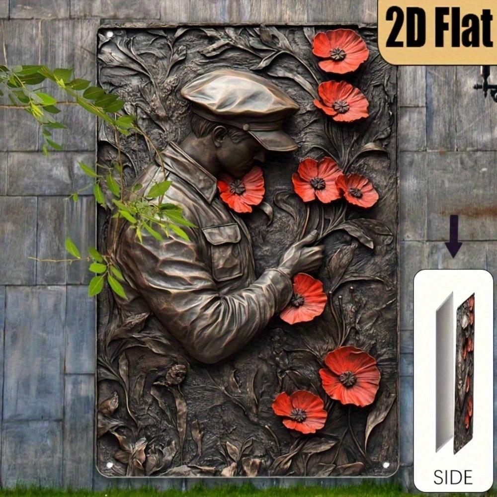 Veteran Soldier Poppy Memorial Metal Sign Retro Relief Style Wall Art Plaque Remembrance Day Home Yard Decor