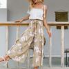 Женские брюки с принтом, эластичный пояс, широкие брюки с высокой талией, длинные брюки-кюлоты