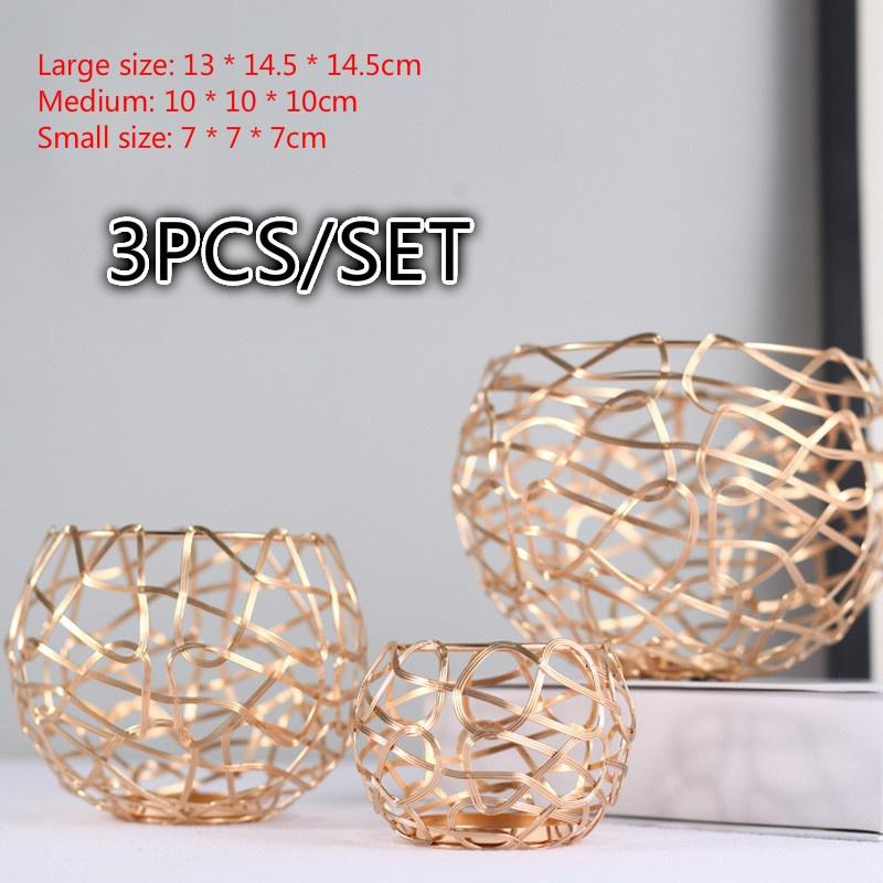 3pcs/set Nordic Style Romantic Candlestick Iron Geometric Candle Holders Home Decoration Metal Craft