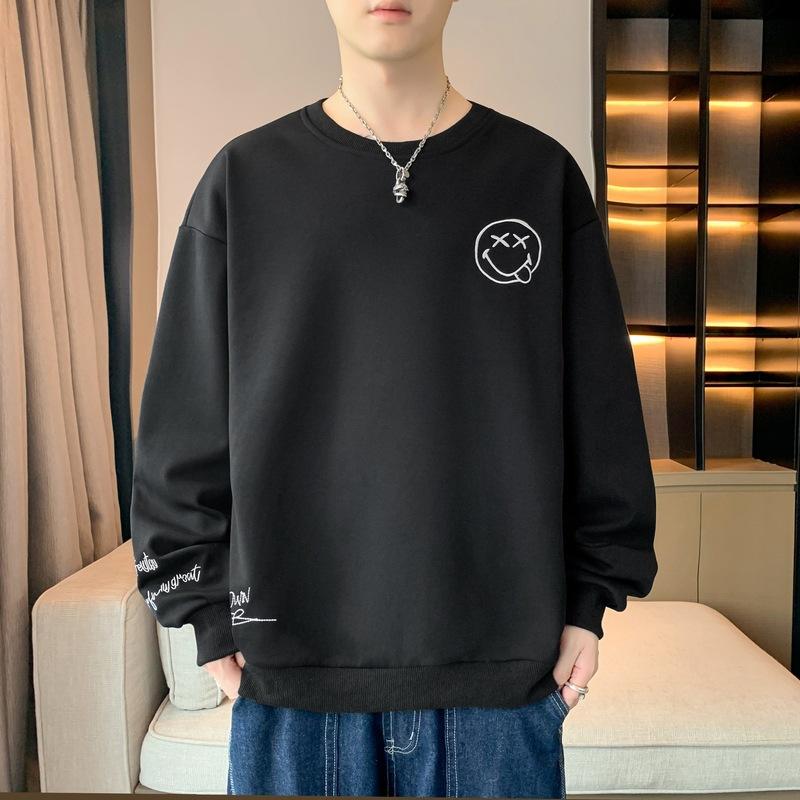 Мужская весенне-осенняя новая нижняя рубашка с длинным рукавом, футболка с круглым вырезом и принтом, большой размер, мужской топ