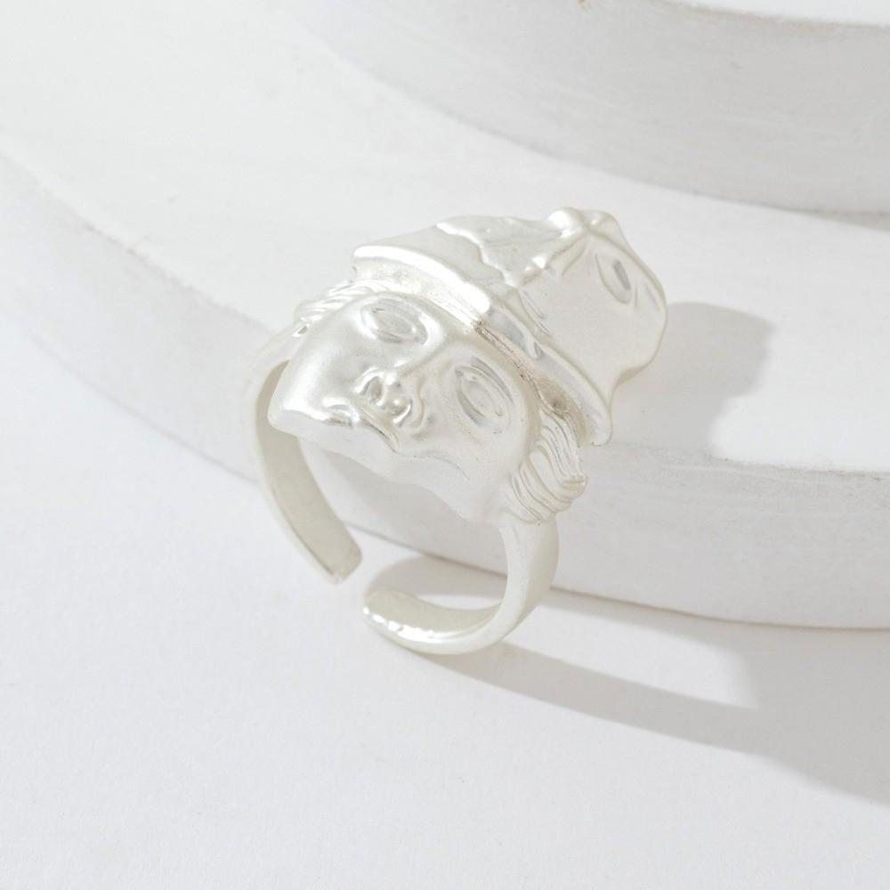 Adjustable Mystical Masked Face Ring Metal Silver Color Goth Style Ring Fashion Open Rings Party