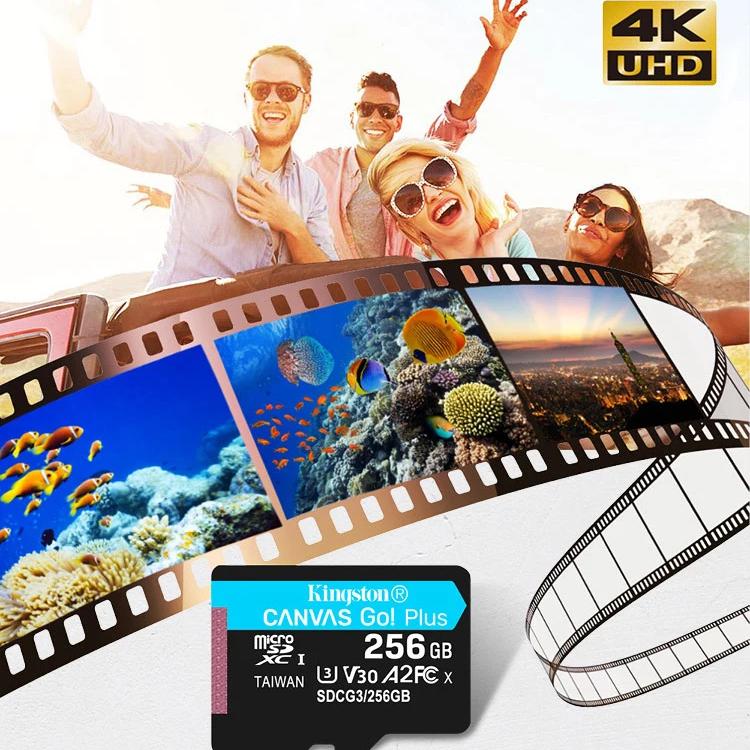 Kingston Карта памяти microSDXC 64 ГБ, 170 МБ/с, 128 ГБ, 256 ГБ Canvas Go! Карта памяти microSDXC Plus класса 10 UHS-I U3 V30 A2 SDCG3/64 ГБ/128 ГБ/256 ГБ