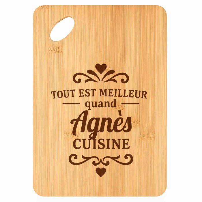 Planche à découper - PLANETEE - Meilleur quand Agnès Cuisine (gravé) - Bambou - 30x20x1 cm - Trou Ø24 mm