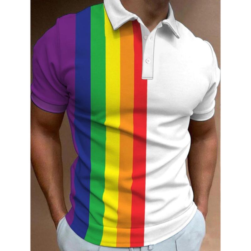 New Men'S Polo Shirt 3d Rainbow Printed Men Clothing Summer Casual Short Sleeved Loose Oversized Shirt Street Fashion Tops Tees