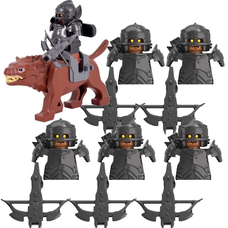 MOC Medieval Military Building Blocks Elven Warrior Orc Rohan Gondor Knight Character Set Animal Army Weapon Bow Crossbow Toy