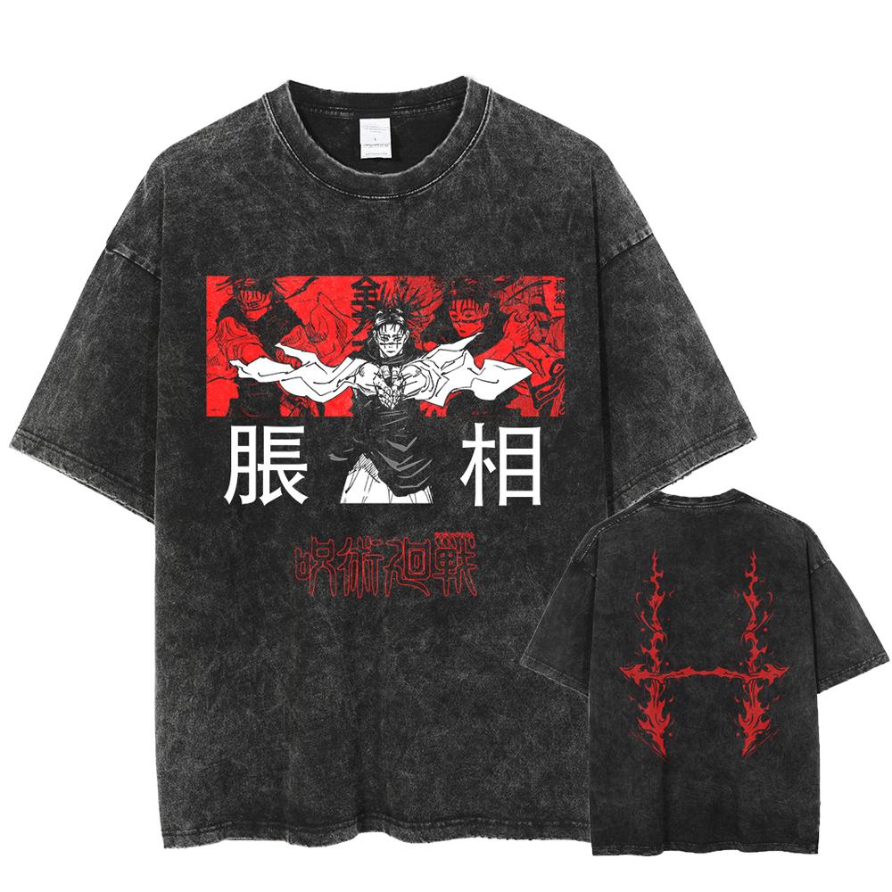 Харадзюку Уличная одежда Мужская Женская Винтажная Футболка Оверсайз Унисекс Футболка с Аниме Графическим Принтом Летняя с Коротким Рукавом Повседневная Хлопковая Футболка