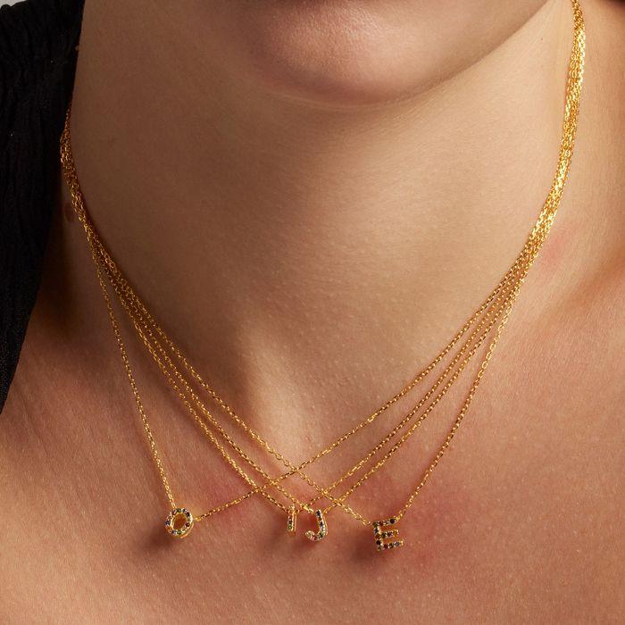 Collier Luxenter en argent 925 avec zircons multicolores finis en or jaune 18K - Alphabet J