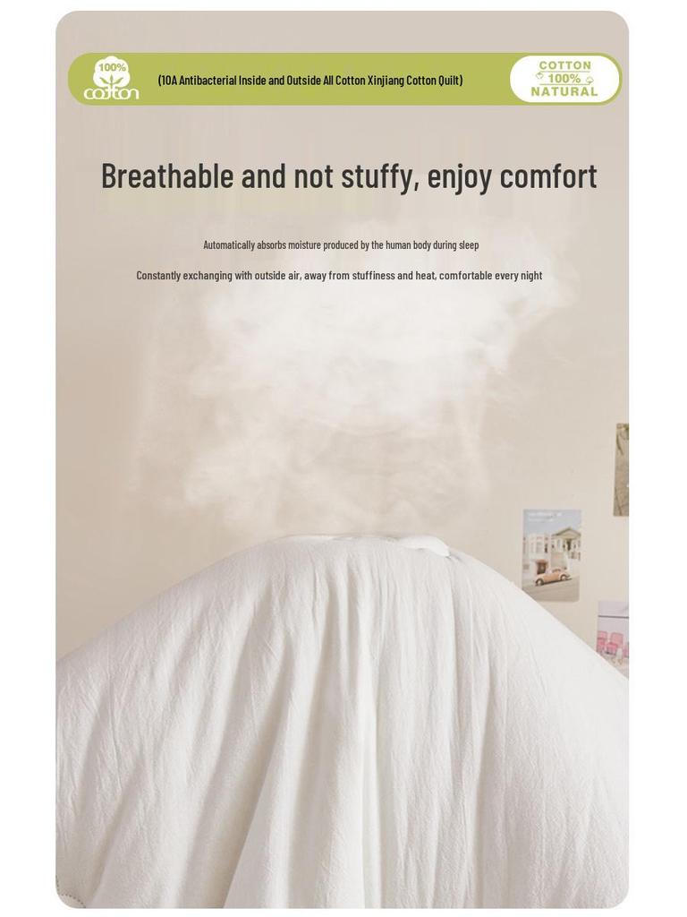 Антибактериальное одеяло класса А из хлопка Синьцзян - 100% наполнитель из чистого хлопка для использования весной, осенью и теплой зимой в общежитии