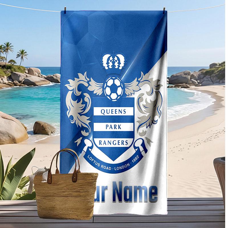 Queens Park Rangers FC Personalized Printed Beach Towel Soccer Logo Support Custom Name Text Absorbent Towel For Sport Travel Special Gift