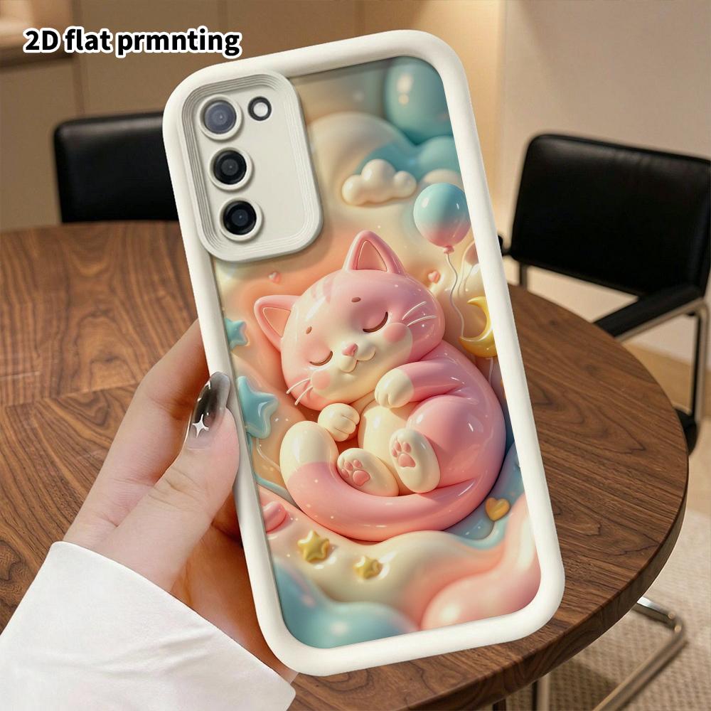Phone case: 2D flat, suitable for Samsung Galaxy A34 A35 M05 M06 S20 S22 S21 FE Plus 5G protective case, sleepy pink cat, perfect holiday gift for Chr
