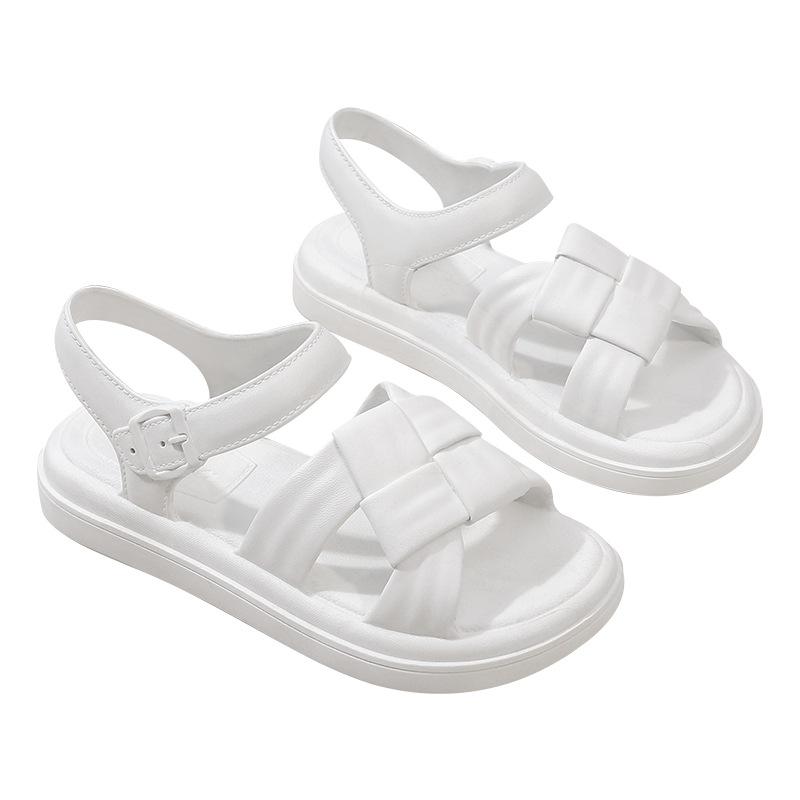 Женские тканые сандалии, новинка 2023 года, лето, новый стиль, пляжная обувь с плоской подошвой и одной линией с пряжкой, женская обувь