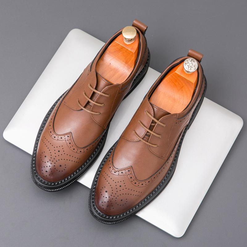 Весенне-осенние новые кожаные туфли Мужские броги Деловые туфли из кожи Мужские свадебные туфли для жениха