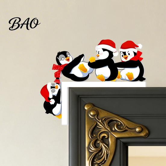 Rustic Door Frame Sign Christmas Topper Decoration, Wooden Holiday Corner Sign, Cute Funny Snowman Santa Claus Penguin Decor for Window, Cabinet,
