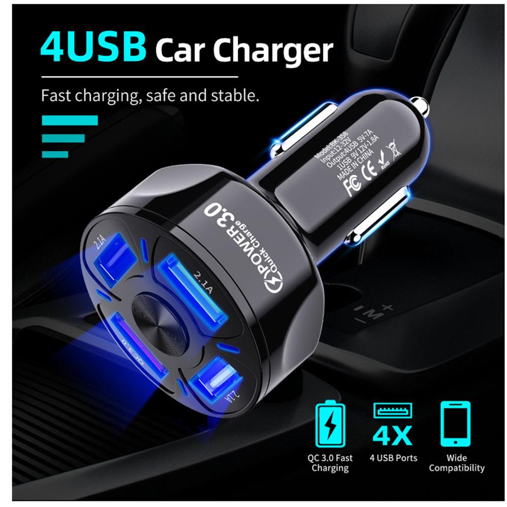 Автомобильное зарядное устройство USB на 4 порта 7A 48W Быстрая зарядка Универсальное 18W Быстрая зарядка в автомобиле Зарядное устройство для мобильного телефона Автомобильное зарядное устройство Адаптер