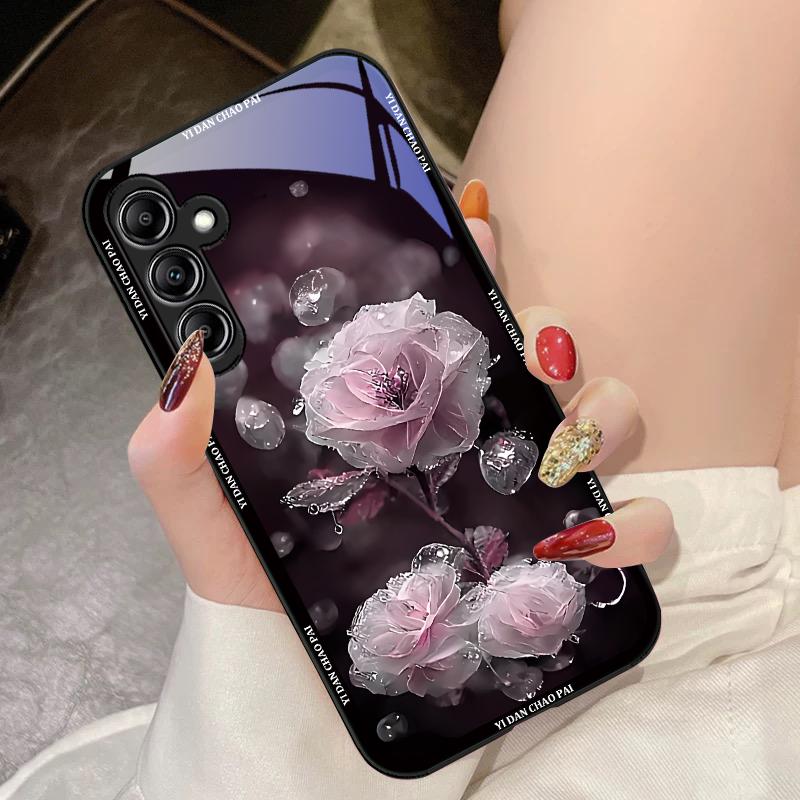 Цветок Росы Белый Для Samsung Galaxy A14 4G 20 30 52 20S 21S 22 A32 33 34 42 50 51 53 54 70 71 72 73 5G Стеклянный Чехол для Телефона