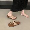 Flat-bottomed linen slippers women's shoes outer wear 2025 new summer jacket toe sandals holiday beach seaside sandals