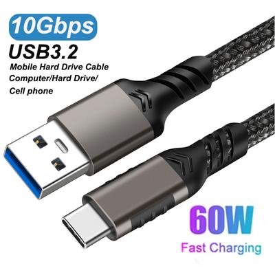 Кабель USB3.2 Gen2 10 Гбит/с Кабель USB от A до C 3A 60 Вт QC3.0 Быстрая зарядка для жесткого диска Samsung NVMe Внешний Android-данный Шнур 1 м 2 м