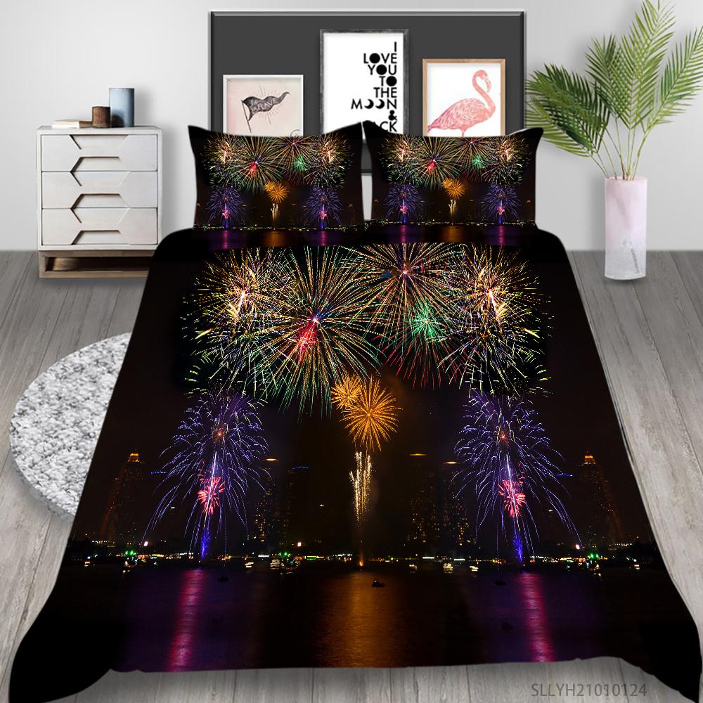 Комплект постельного белья для дома с 3D фейерверком, наволочка, наволочка, полный размер, комплект постельного белья, украшение для дома