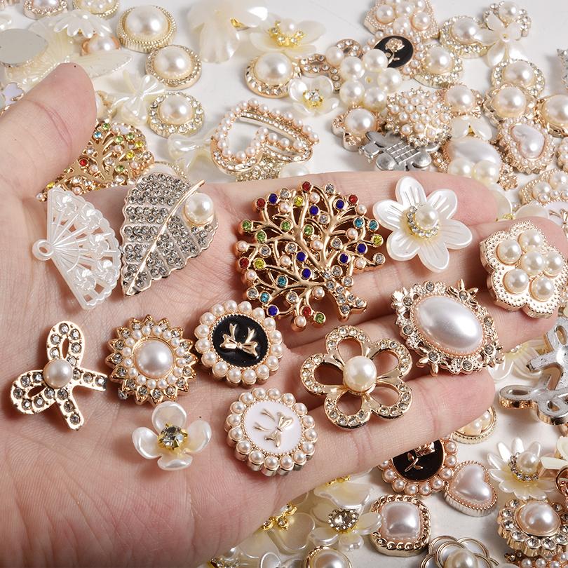 10/20/30/50pcs Random Mix ABS Pearl Charm For Jewelry Making Supplies Heart Flower Round Enamel Junk Cases Charms DIY Phone Case
