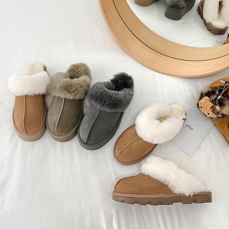 Henan Sangpo Fluffy Slippers Thick-bottomed Outer Wear Women's Autumn and Winter New Sheepskin and Fur Integrated Warm and Velvet Wool Slippers