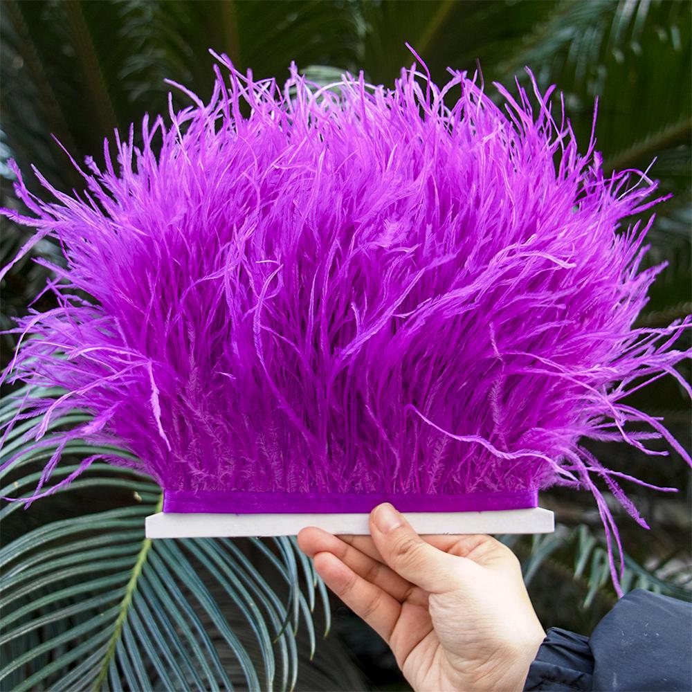 1M Natural Ostrich Feathers Trim White Clothing Sewing Ribbon 8-10cm Feather Fringe for Wedding Party Decoration Crafts Plumes