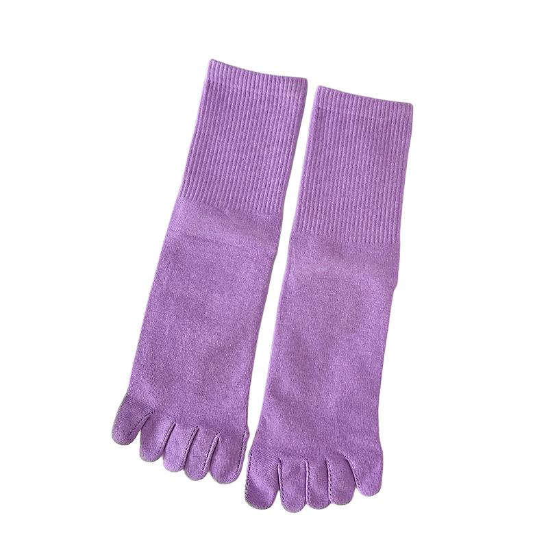 1 пара носков Harajuku из органического хлопка с пятью пальцами, мягкие чулки, эластичные носки с пальцами, женские носки средней длины, однотонные, дышащие