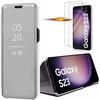 Protective Case - Efconnection - for Samsung Galaxy S23 - Silver - Clear View - 2 Tempered Glasses Included