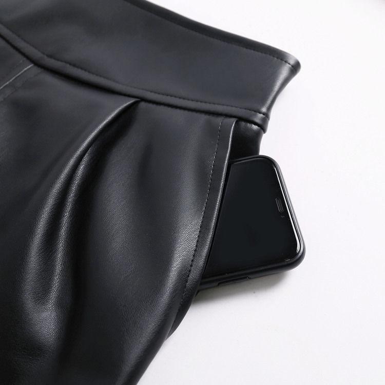 Элегантная юбка из кожи с высокой талией и разрезом на весну для женского сезонного наряда