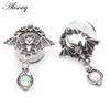 Alisouy 2PCS Stainless Steel Bat Round Opal Pendant Ear Tunnels Plugs Expander Stretcher Gauge Earrings Piercing Body Jewelry