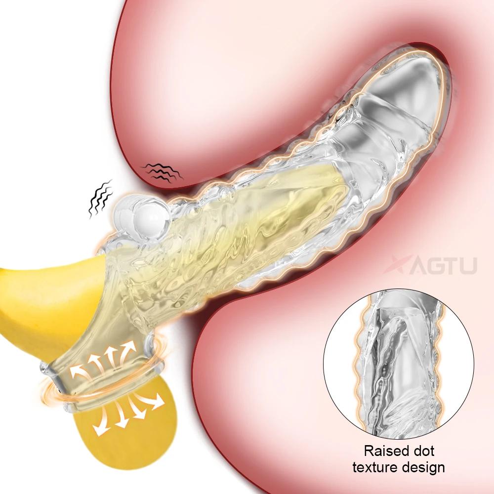 Многоразовый удлинитель пениса с дистанционным управлением, насадка-дилдо на головку, отсрочка эякуляции, кольцо для пениса, взрослый вибратор, секс-игрушки для пар, для мужчин