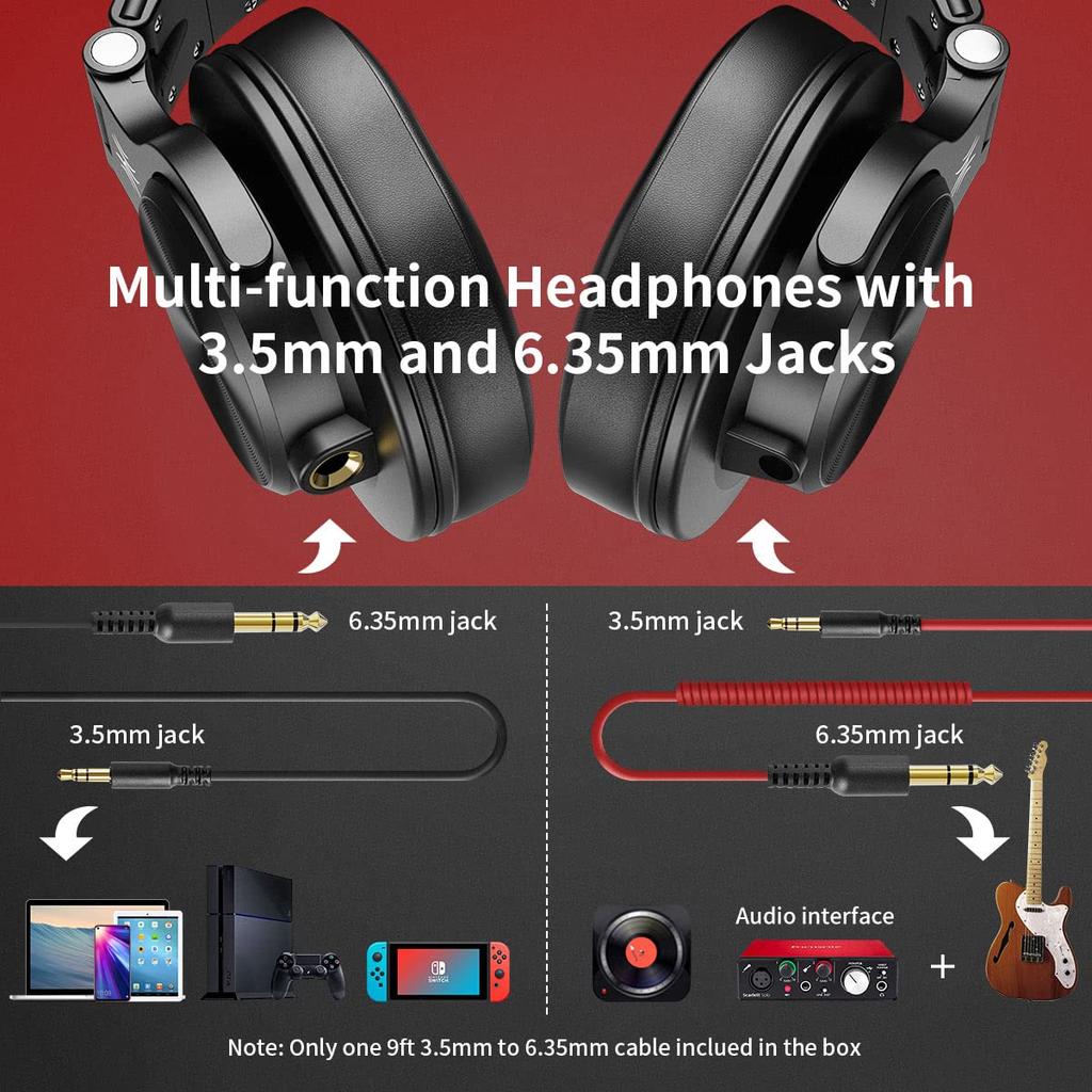 OneOdio Wired Headphones A71 Red DJ Monitor Closed-Back Dual 3.5mm Jack Gaming Music Instrument Practice Home Recording DTM Calls