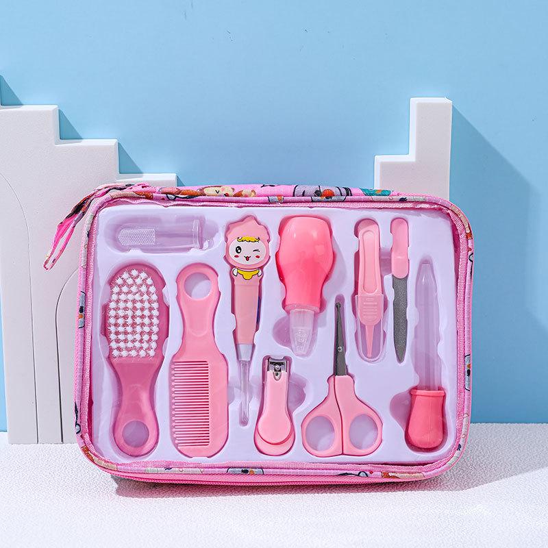 10pcs/box Baby Nail Care Set Blue Pink Ear Digger Nail Clipper Set Children's Brush Comb Thermometer Mother and Baby Medicine Feeder Set