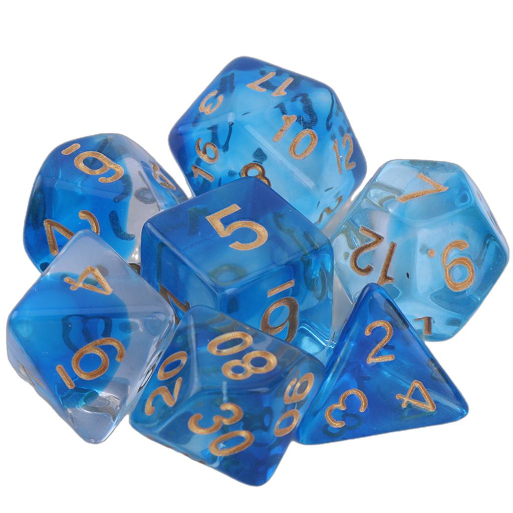 7Pcs MultiSided Acrylic Dices Polyhedral Dices Colorful Clear Table Game Dices Entertainment Toy Easy to Read Number