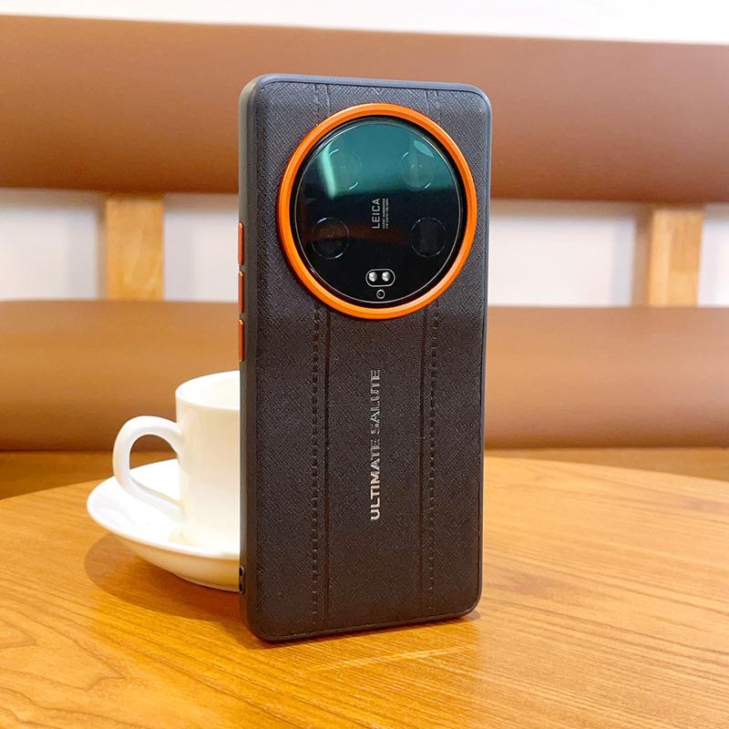 Роскошный Чехол с Дизайном из Кожи с Текстурой Крокодила для Xiaomi Mi 13 Ultra, Ультратонкий, Оранжевое Кольцо Камеры, Ударопрочный Чехол