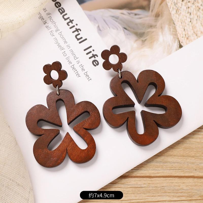Vintage Brown Coffee Wood Stud Earrings Niche Maillard Exaggerated Round Earrings Earrings Earrings Women