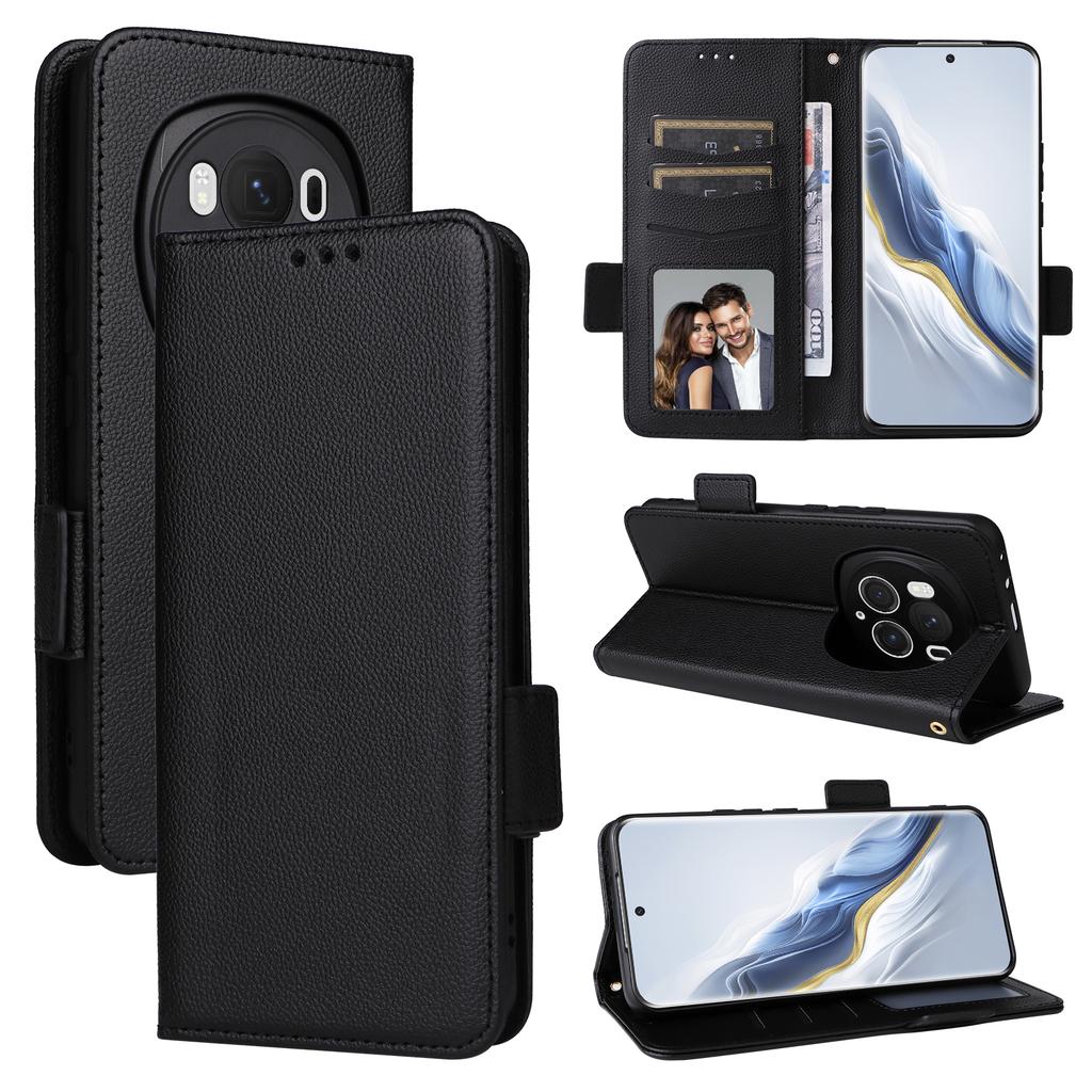 For Honor Magic6 Pro 5G Case with Wrist Strap Litchi Texture PU Leather Wallet Phone Cover