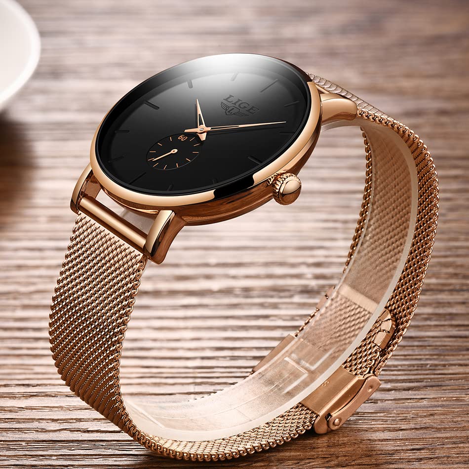 LIGE Часы мужские (Розовое золото/Простой)